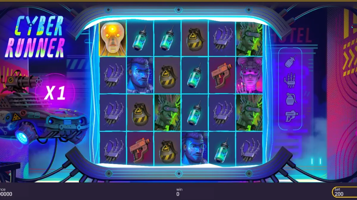 Tampilan visual neon cyberpunk dari slot Cyber Runner